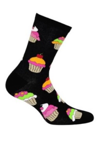 Skarpetki-damskie-śmieszne-wzór-babeczek-bawełna