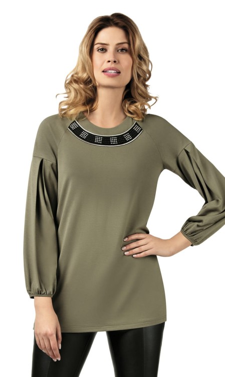 Bluzka damska, rękaw 7/8 ,kolor khaki wiosenne www.karofhu.pl