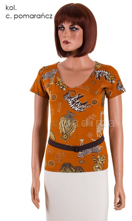 Bluzka damska z wzorem  safari, krótki rękaw ,rozmiar M www.karofhu.pl