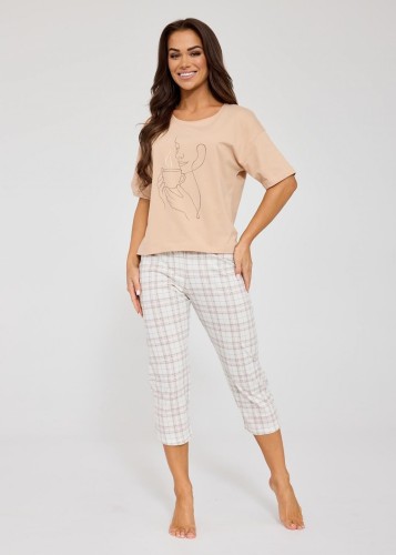 pizama-damska-krótki-3-4 spodnie kawa