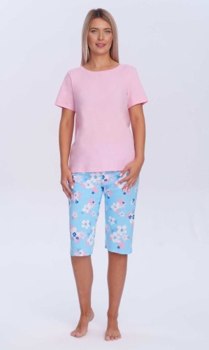 pizama-damska-krótki-rękaw-spodnie-3-4-wzór